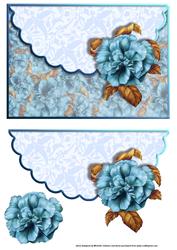 Beautiful Blue Flower Scalloped Edge Envelope Card