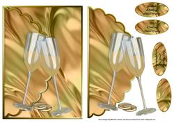 Golden Wedding Champagne Glass Scalloped Edge Envelope Card