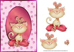 Cat and Mouse Best Friends Card Front with Decoupage