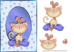 Cat and Mouse Best Friends Blue Card Front