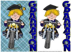 Graduation Biker Card Front with Decoupage