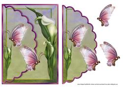 Beautiful Butterflies and Lilies Scalloped Edge Card