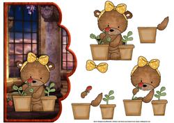Potting Strawberries Teddy Bear Scallope Curve Card
