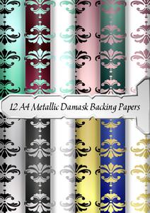 12 A4 Metallic Damask Backing Papers
