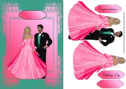 Cerise and Teal Bride and Groom Card Front