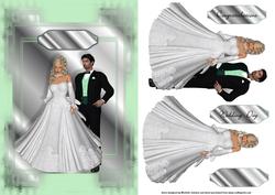 Silver and Light Green Bride & Groom Card Front