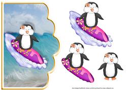 Penguin Surfer Dudette Scallope Curve Card