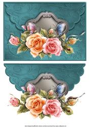 Glow Roses and Butterflies Scalloped Edge Envelope Card