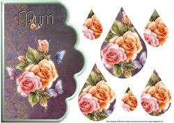 Mum Glow Roses and Butterflies Scallope Edge Curve Card