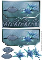 Pretty Lilies Blue Fancy Scalloped Edge Envelope Card