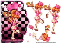 1950's Skating Waitress Scallope Edge Curve Card