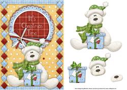 Christmas Time Bear Card Front with Decoupage