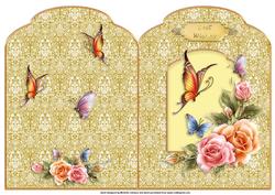 Butterflies and Glow Roses Scalloped Top Quick Card