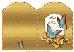 Blue Butterflies and Yellow Roses Scalloped Top Quick Card