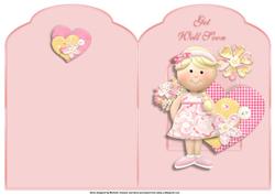 Cute Girl with Flowers Get Well Scalloped Top Quick Card
