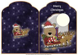 Santa Bear Flying Through the Sky Scalloped Top Quick Card