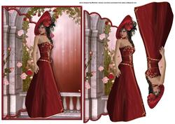 Elegant Lady in a Red Hat and Dress Scalloped Envelope Card