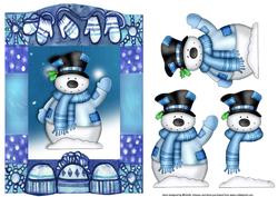 Snowman Christmas Card Front with Decoupage