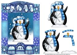 Penguin Christmas Card Front with Decoupage