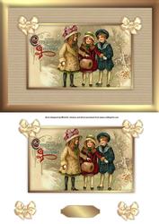 Vintage Christmas Wishes Card Front with Decoupage