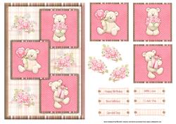 Cute Bear and Flowers Three Square Card Front