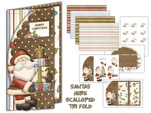 Santas Here Scalloped Edge Tri Fold Card with Envelope