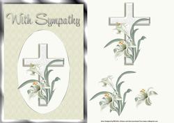 Cross and Lilies Sympathy Card Front with Decoupage