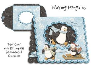 Playing Penguins Scalloped Tent Card with Envelope