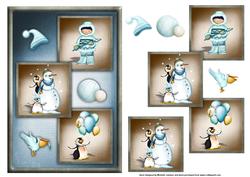 Playing Penguins Three Square Quick Card