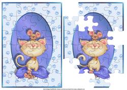 Cat and Mouse Blue Jigsaw Puzzle Quick Card Front