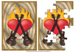 Guitars and Flaming Heart Jigsaw Puzzle Quick Card Front