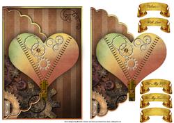 Steampunk Heart Scalloped Edge Envelope Card