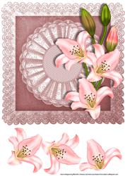 Pink Lilies 8 x 8 Card with Decoupage