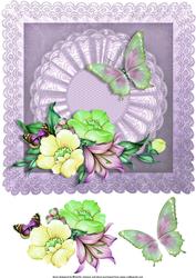 Lilac and Lime Butterflies and Flowers 8 x 8 Card