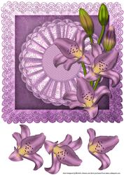 Lilac Lilies 8 x 8 Scalloped Card Front