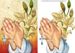 Praying Hands and Lilies Religious or Sympathy Card Front