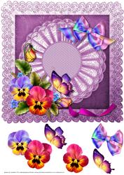 Pansies and Butterfly 8 x 8 Card Front