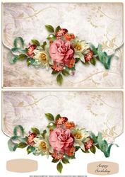 Vintage Flowers Fancy Edge Faux Envelope Card