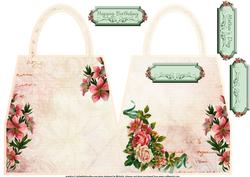 Vintage Lilies and Roses (multi Uses) Handbag Shaped Card