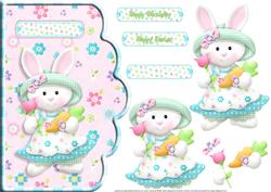 Spring Rabbit Scalloped Edge Curve Card with Decoupage