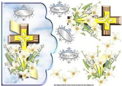 Cross and Lilies Scalloped Edge Curve Card