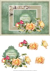 Birthday Roses Card Front with Decoupage