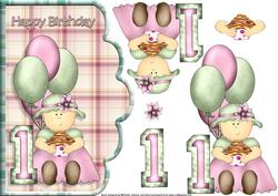 Age 1 Birthday Girl Scalloped Edge Curve Card