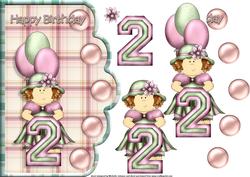 Age 2 Birthday Girl Scalloped Edge Curve Card