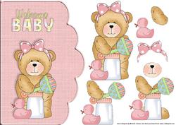 Welcome Baby Girl Scallope Edge Curve Card