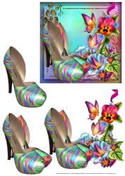 Colourful Flowers, Butterflies & Shoes Topper with Decoupage