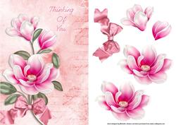 Pink Magnolias Thinking of You Card Front with Decoupage