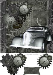 Steampunk Vintage Car 8 x 8 Card Front