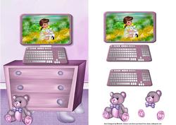 Her Computer Card Front with Decoupage
