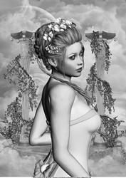 Orchids in Her Hair Monochrome A4 Card